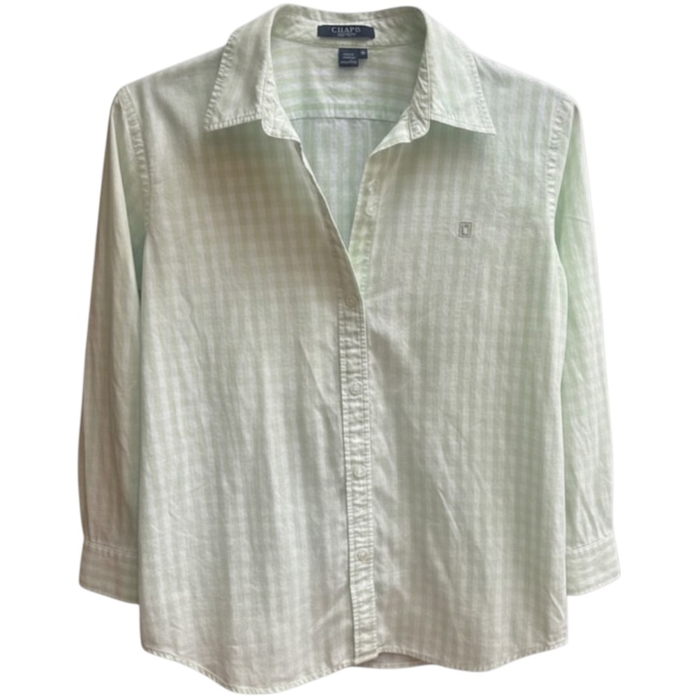 Chaps Womens Top Blouse Green M Gingham Plaid Button Up  Preppy Classicv